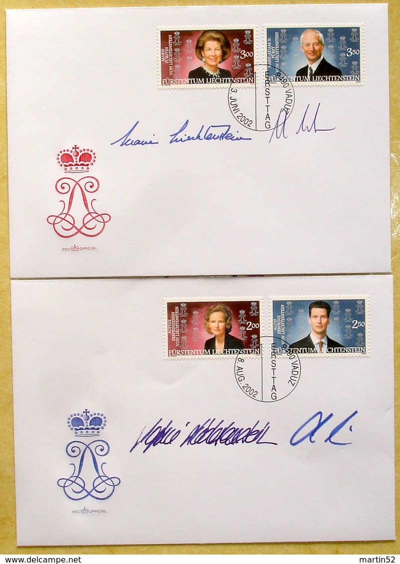 Liechtenstein 2018: ORIGINAL-SIGNATUREN Des Fürstenpaares & Des Erbprinzen-Paares Auf 2 FDC Von 2002 - Familles Royales