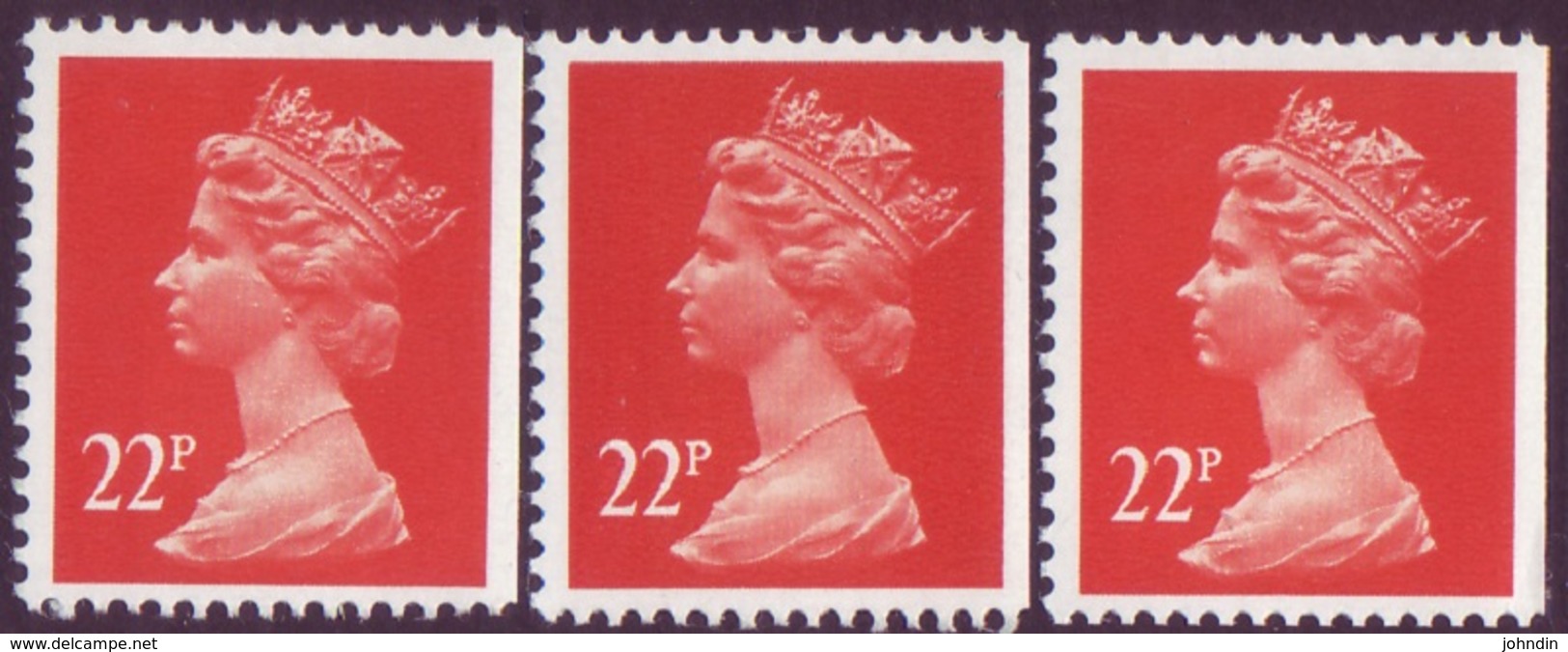 GB 3 X 22p Machin With 2 Phosphor Bands And Imperforate At Right SG X917 From Booklet UM/MNH - Machins