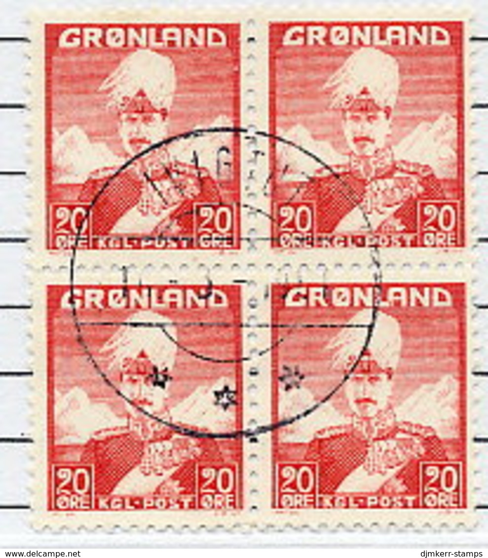 GREENLAND 1946 King Christian X 20 Øre Block Of 4 Used.  Michel 26 - Oblitérés