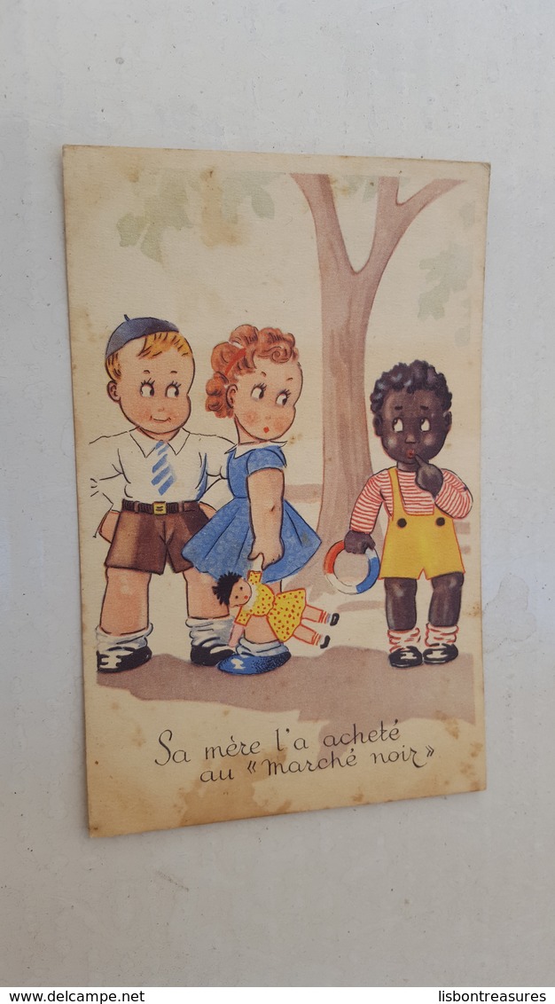 ANTIQUE POSTCARD BLACK HUMOUR RACIST COLONIALIST CHILDREN TALKING CIRCULATED 1944 - 1900-1949