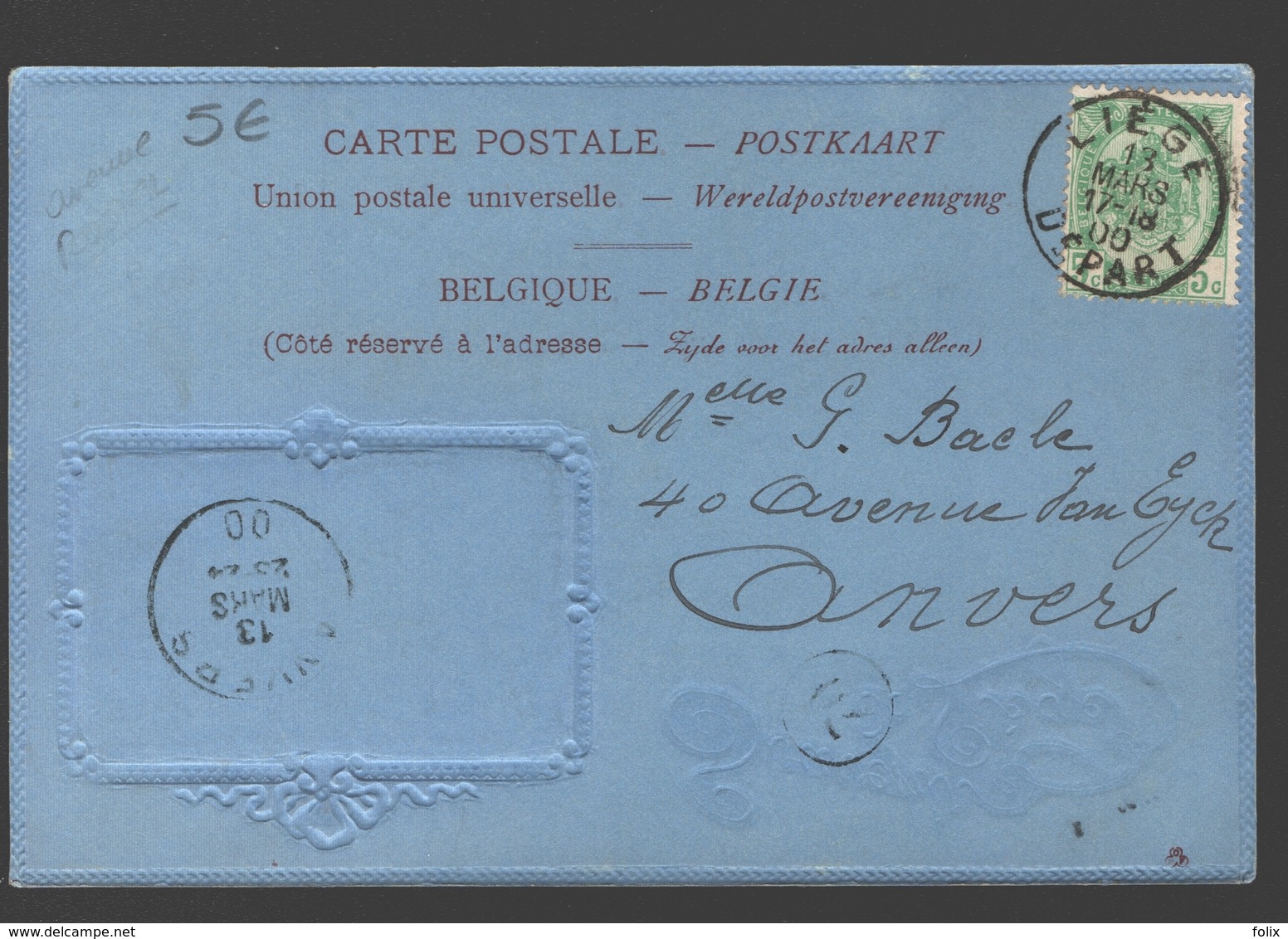 Liège - Souvenir De Liège - 1900 - Carton Bleu / Blauw Karton - Reliëf - éd. Maréchal-Ory, Liège - Liège