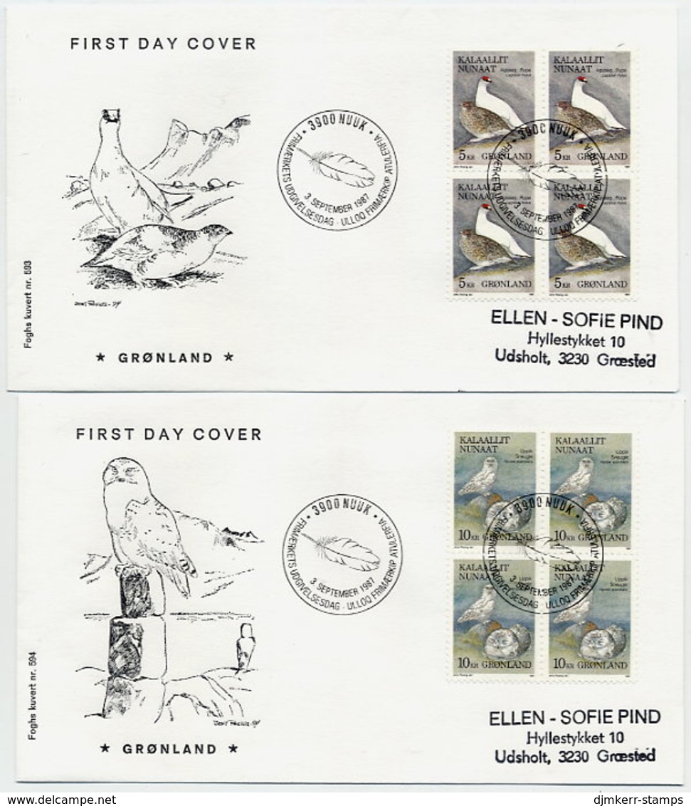 GREENLAND 1987 Birds I In Blocks Of 4 On Two FDCs  Michel 176-77 - FDC