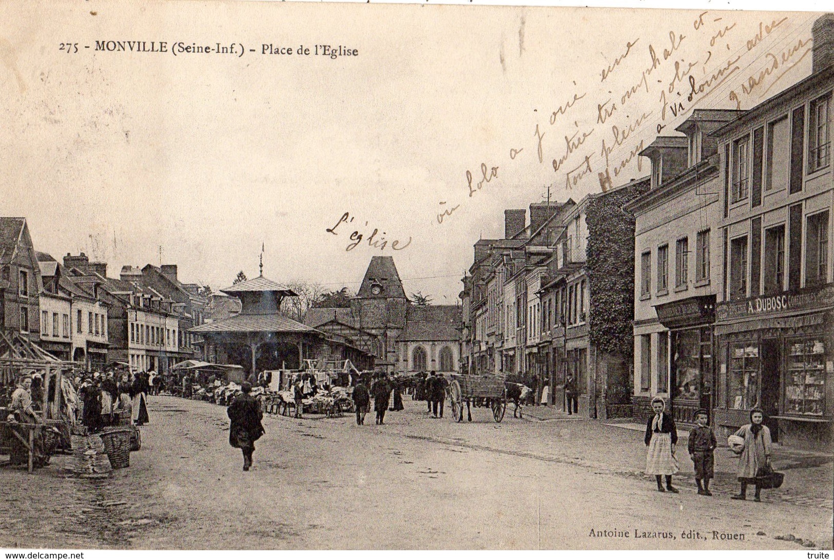 MONVILLE PLACE DE L'EGLISE UN JOUR DE FOIRE - Autres & Non Classés