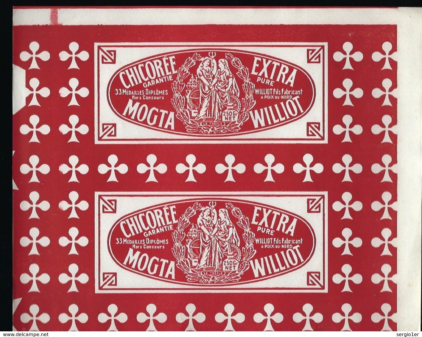 Ancienne Etiquette Chicorée Extra Garantie Pure Mogta Williot Fils Fabricant Poix Du Nord  250g - Fruits Et Légumes