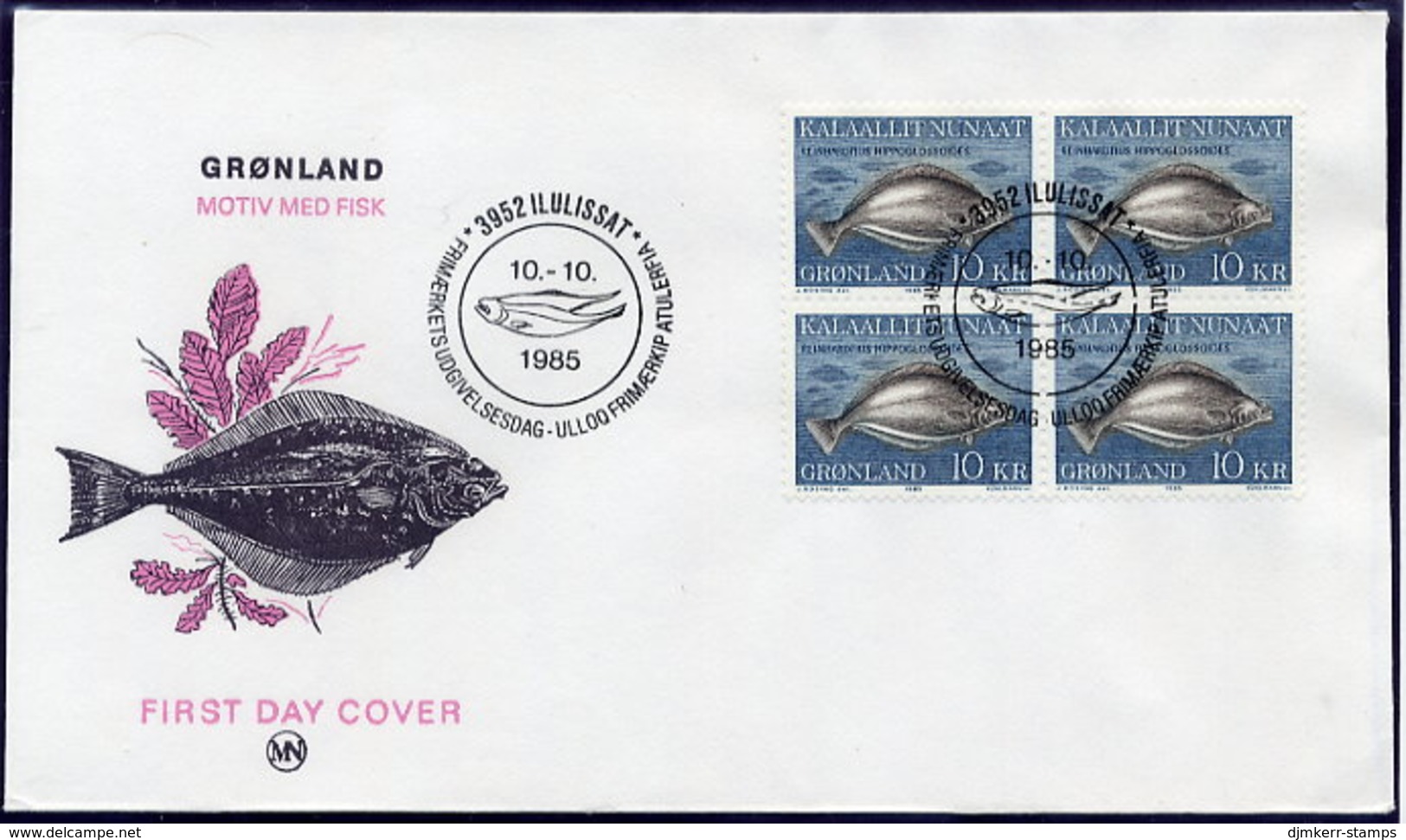 GREENLAND 1985 Fish Definitive: Halibut 10 Kr. In Block Of 4 On FDC. Michel 162 - FDC