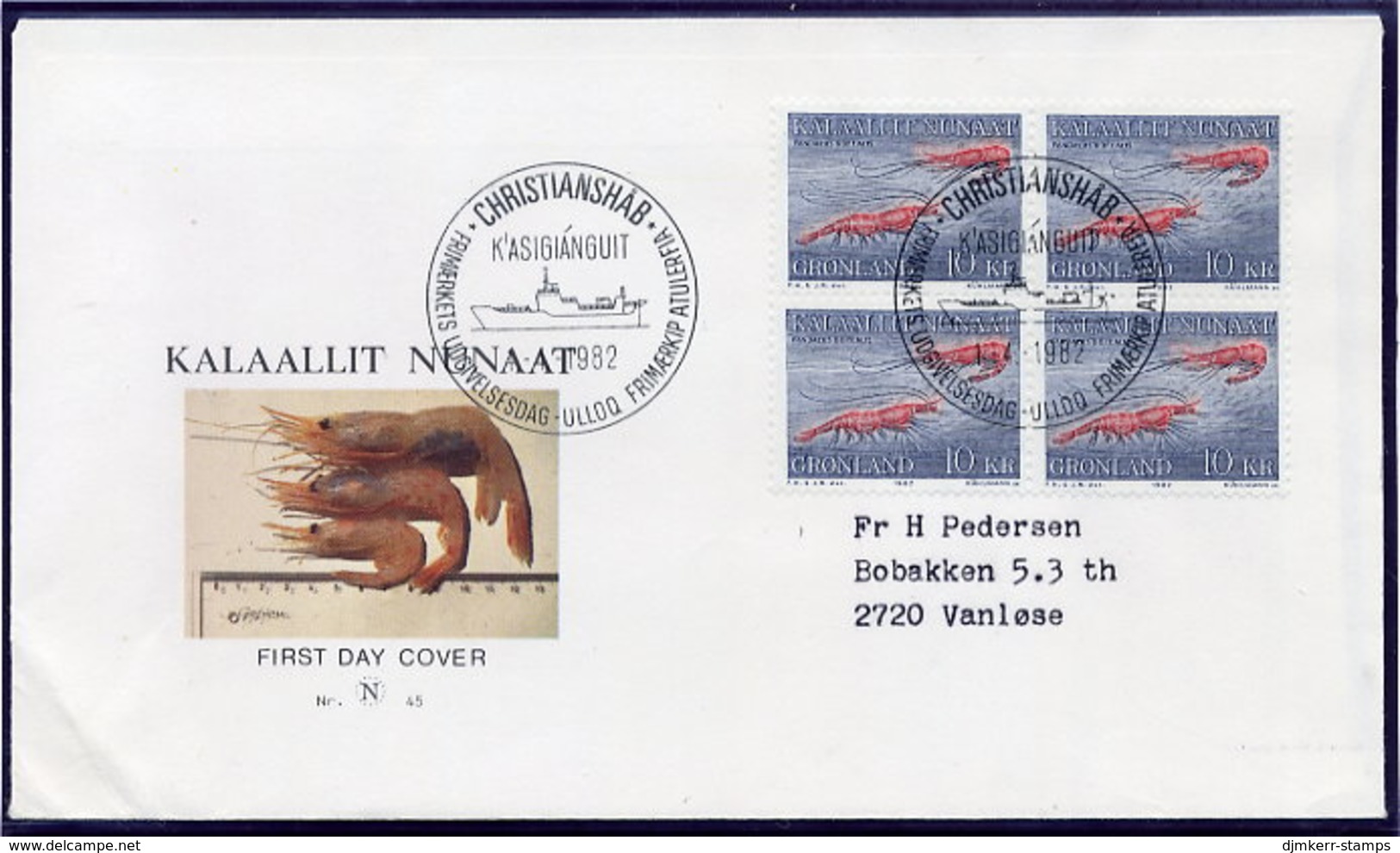 GREENLAND 1982 Shrimps 10 Kr. Definitive Block Of 4 On FDC.  Michel  133 - FDC