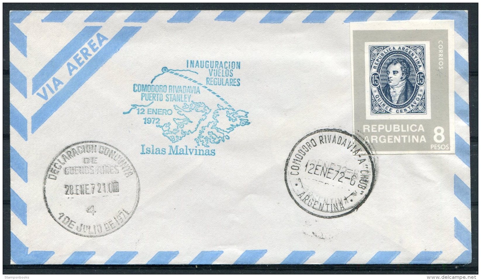 1972 Argentina Comodoro Rivadavia Polar Airletter, Islas Malvinas, Port Stanley, Falkland - Lettres & Documents