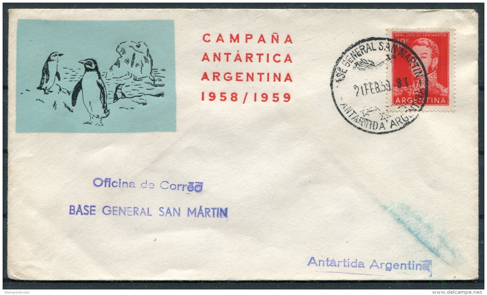 1959 Argentina Antarctica, Base General San Martin, Polar Penguin Cover - Covers & Documents