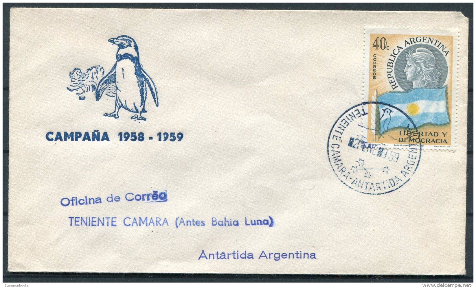 1959 Argentina Antartida Antarctica Polar Penguin Cover. Teniente Camara - Covers & Documents