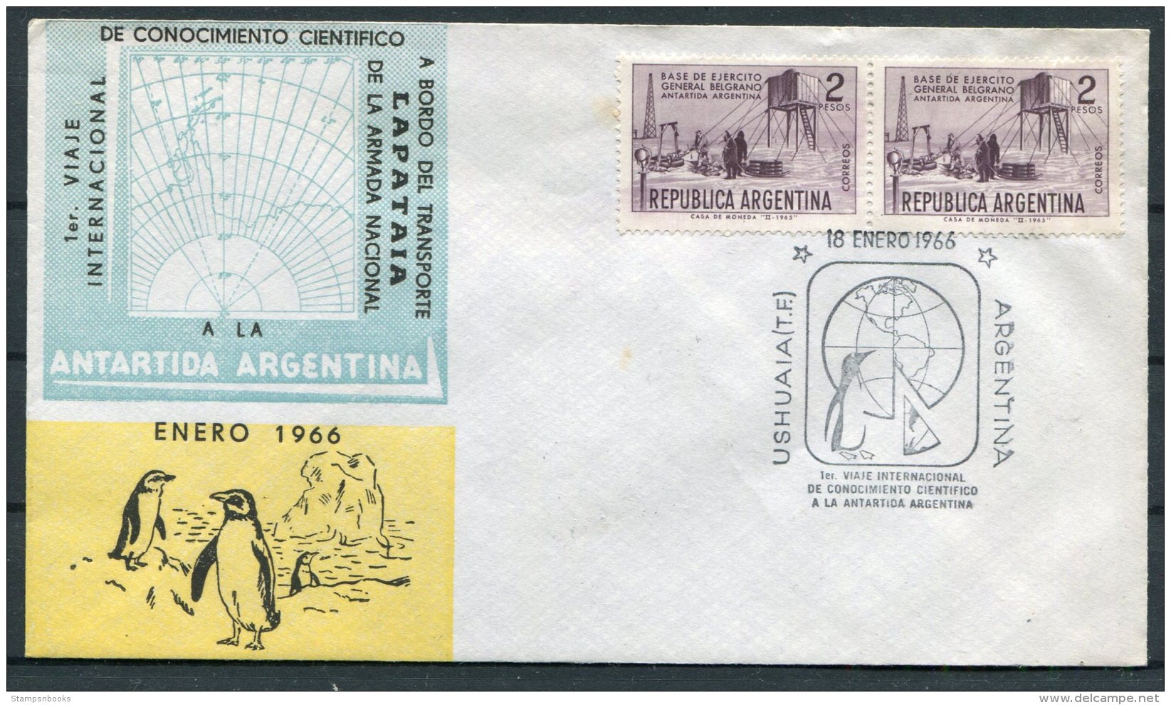 Argentina Antartida Antarctica 'Enero 1966' Ushuaia Penguin Cover - Antarctic Expeditions