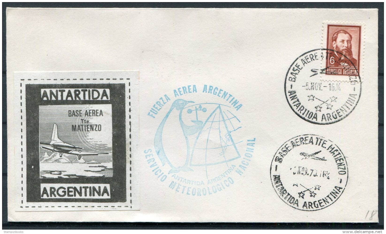 1970 Argentina Antartida Antarctica Base Area Tta. Matienzo. Penguin Polar Cover - Research Stations