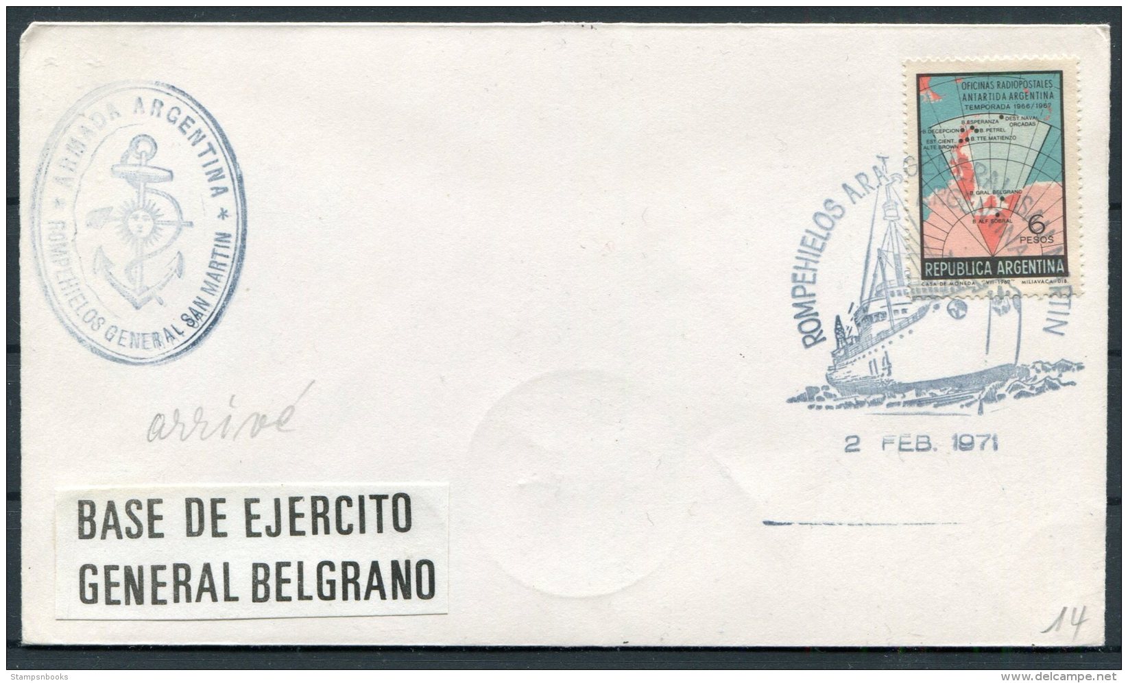 1971 Argentina Antartida Antarctica Polar Cover. General Belgrano Base, Ship, General San Martin - Research Stations