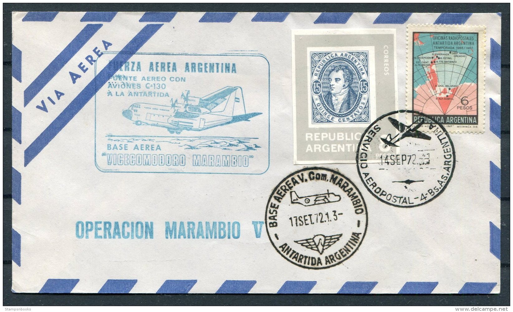 1972 Argentina Antartida Antarctica Polar Airletter Operacion Marambio V Flight - Voli Polari