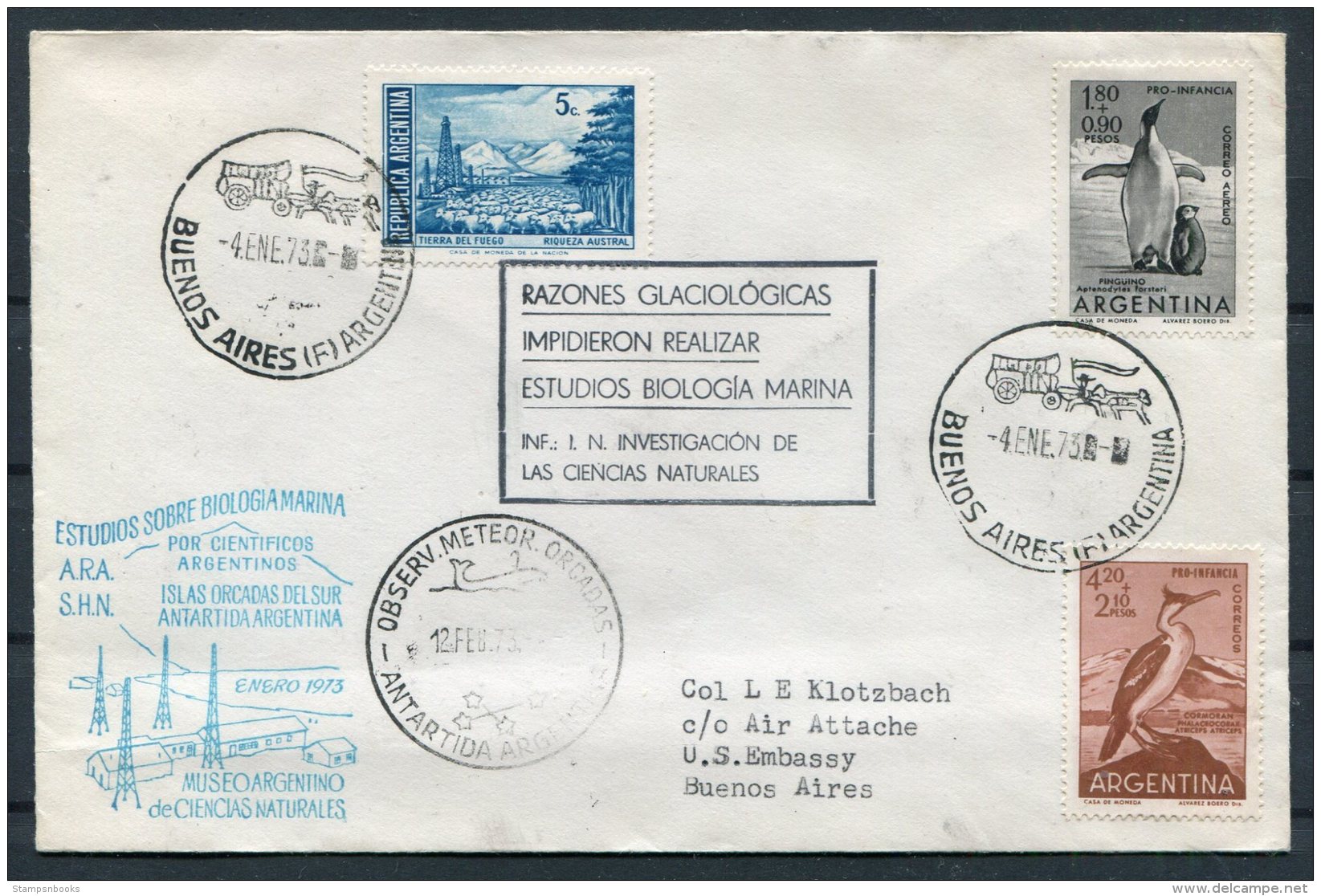 1973 Argentina Antartida Antarctica Polar Cover. Orcadas Reseach Station - Research Stations