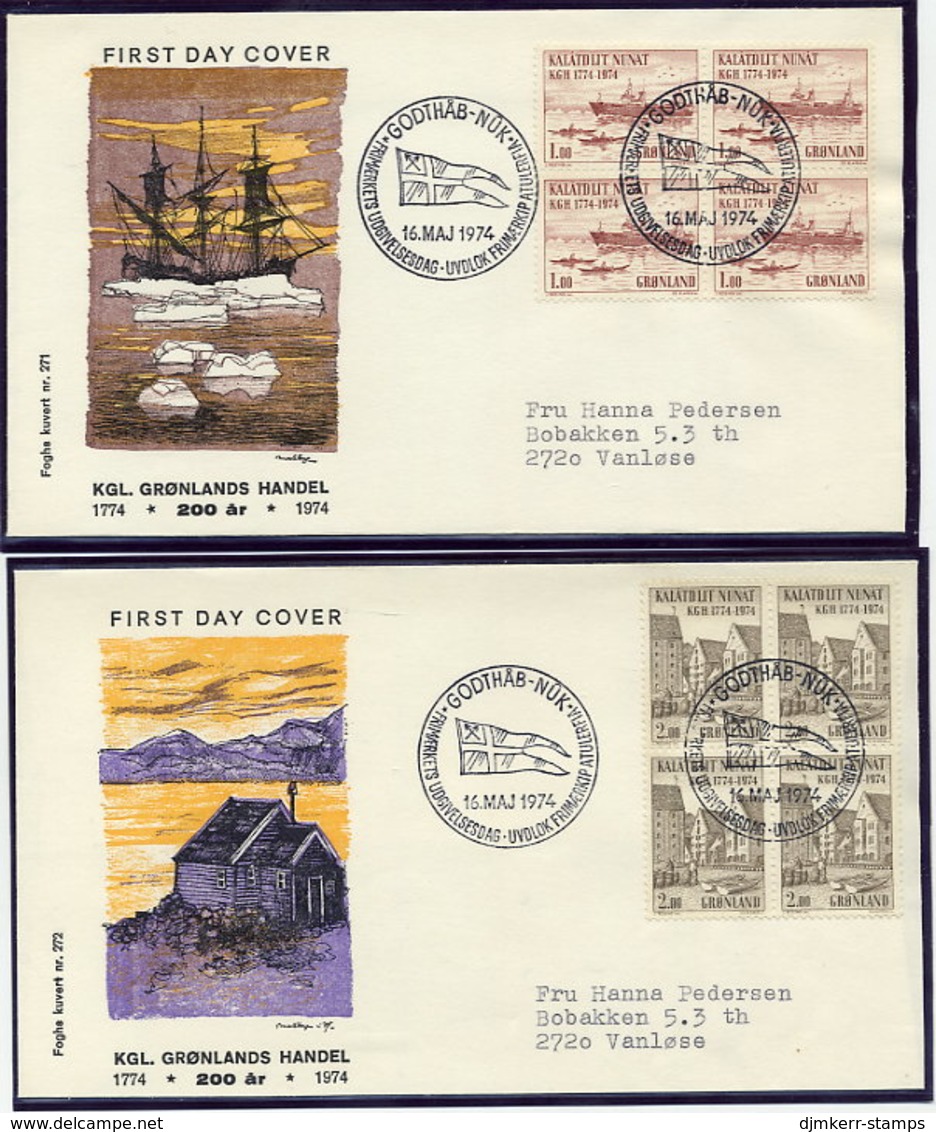 GREENLAND 1974 Bicentenary Of KGH In. Blocks Of 4 On Two FDC.  Michel 88-89 - FDC