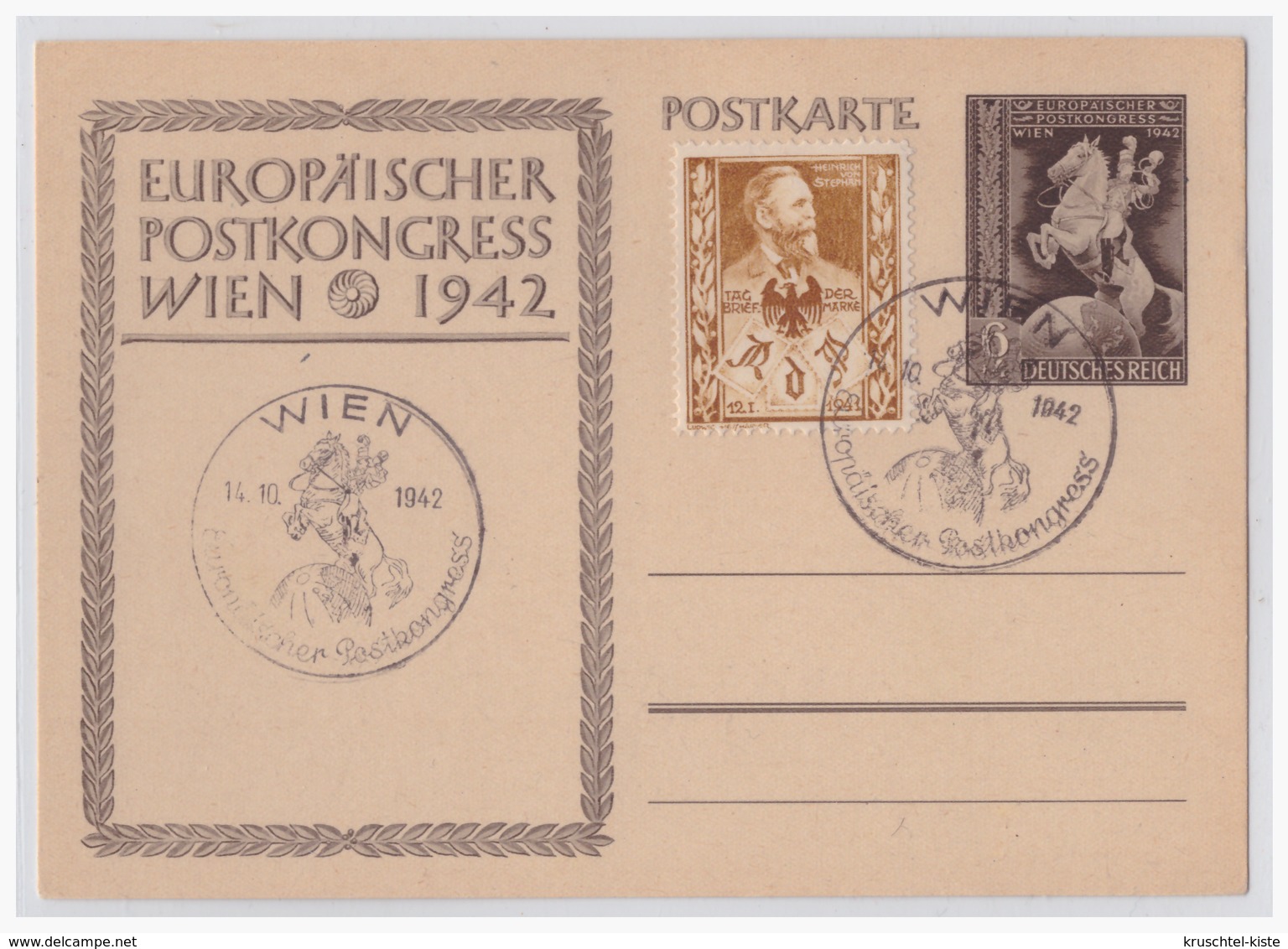 Dt.- Reich (001715) Ganzsache P294 Europäischer Postkongrass Wien 1942, Mit Propagandavignette Zum Tag Der Briefmarke - Briefe U. Dokumente