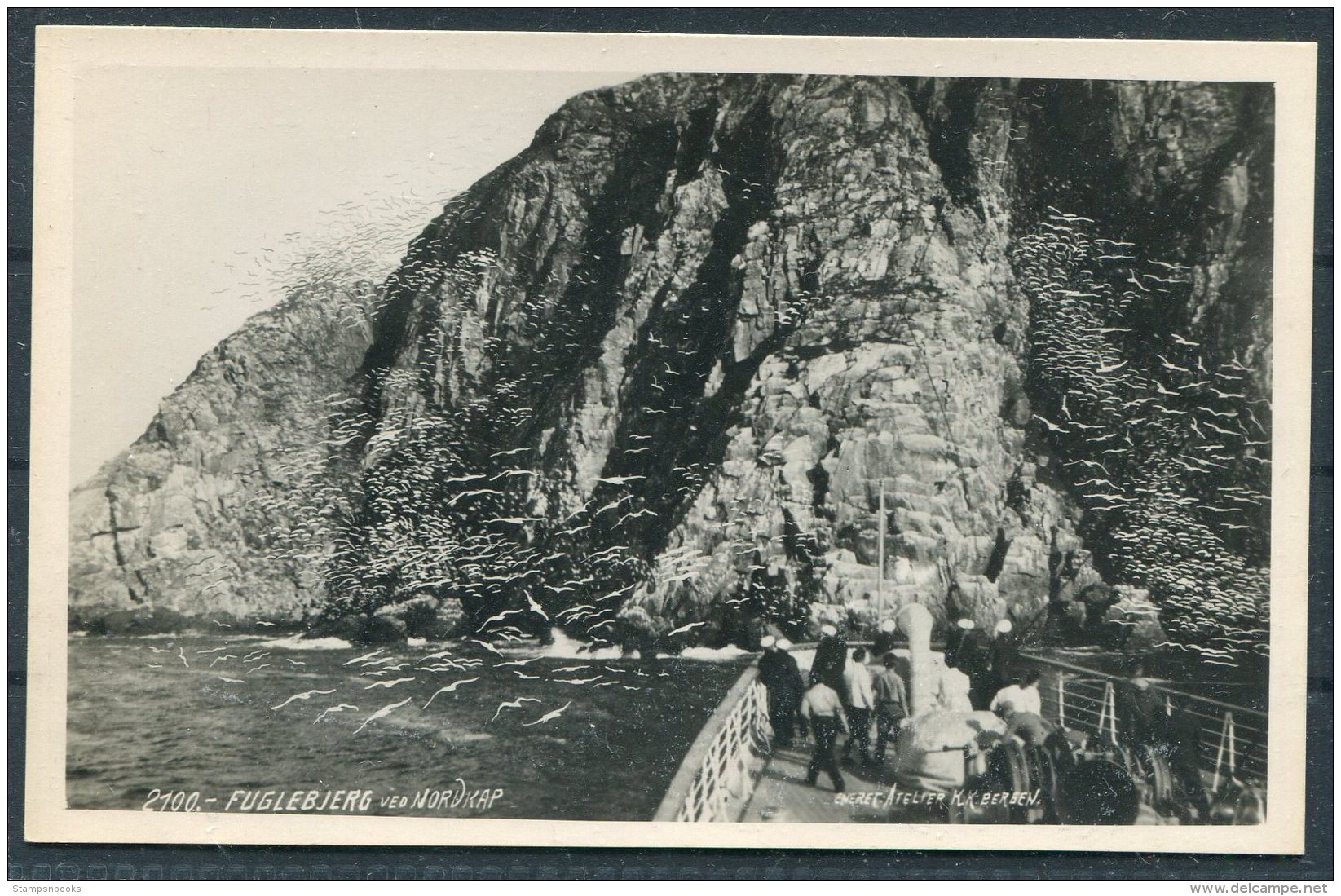 Norway Spitsbergen RP Postcard. Fuglebjerg Nordkap,Bird Cliffs, Ship - Norway