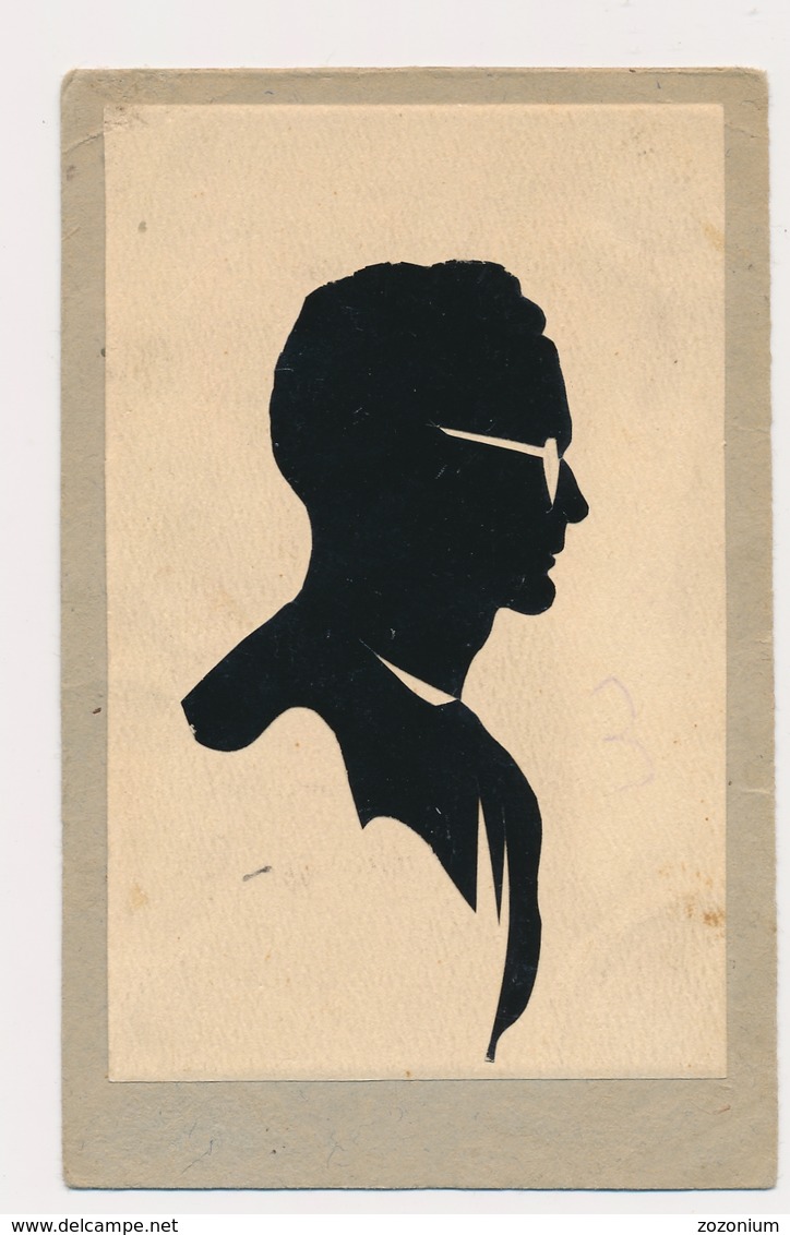 Silhouette Man W Glasses,  Homme Original Vintage Hand Made Silouette Siluette Old Card - Silhouettes