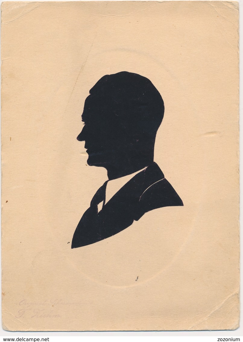 Silhouette Man,  Homme Original Vintage Hand Made Silouette Siluette Berlin 1936 Old Card - Silhouettes