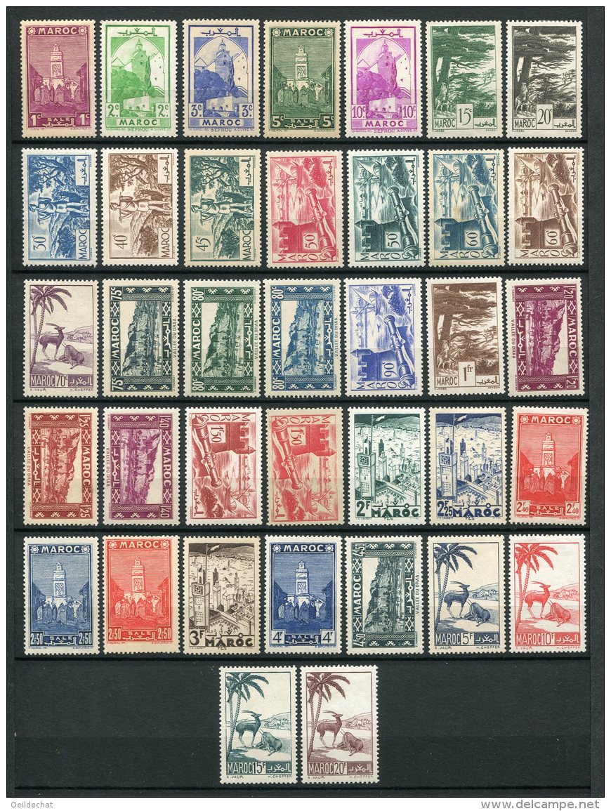 8893  MAROC  N°163/99 */**  Série Gravés   1939-42    B/TB - Unused Stamps