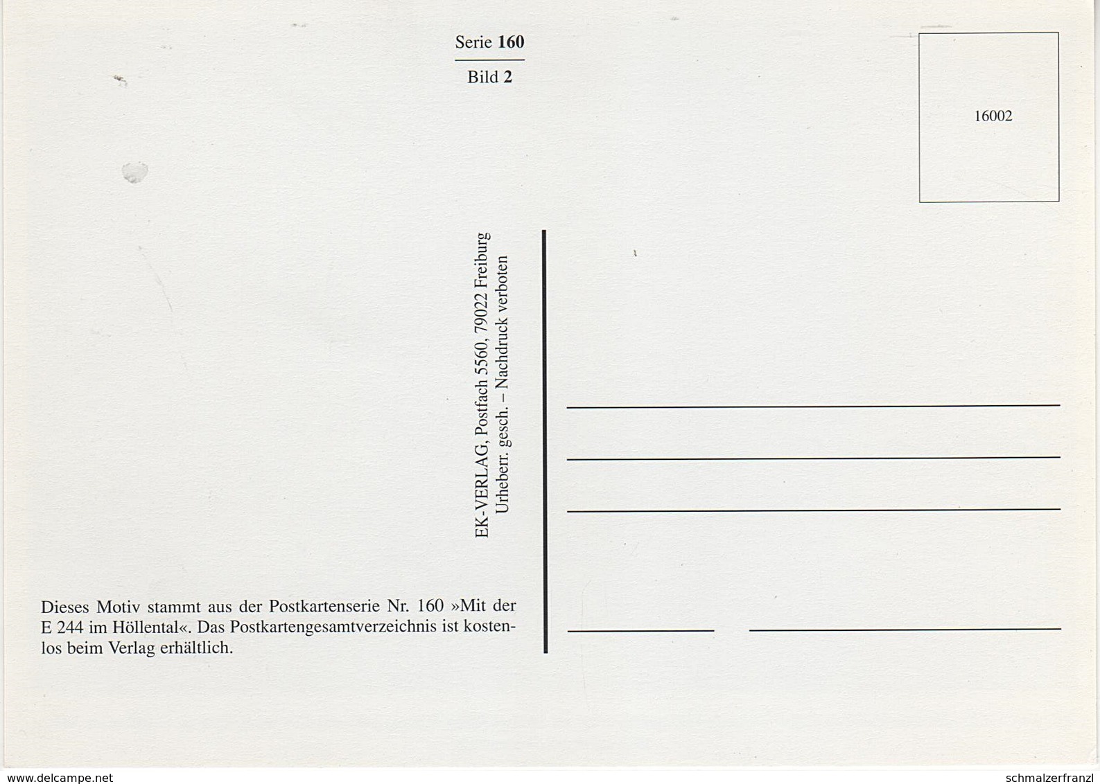 AK Mit Der E 244 Im Höllental Falkensteig Zug Lok E 589 24401 Carl Bellingrodts Schatzkammer Serie 160 Bild 2 Neudruck - Kirchzarten