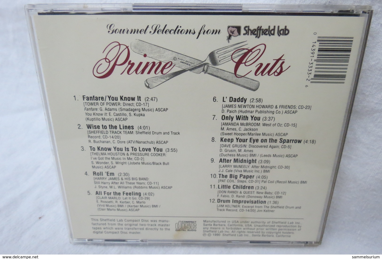 CD "Prime Cuts" Gourmet Selections From Sheffield Lab, Performed Live To Two-Track - Jazz