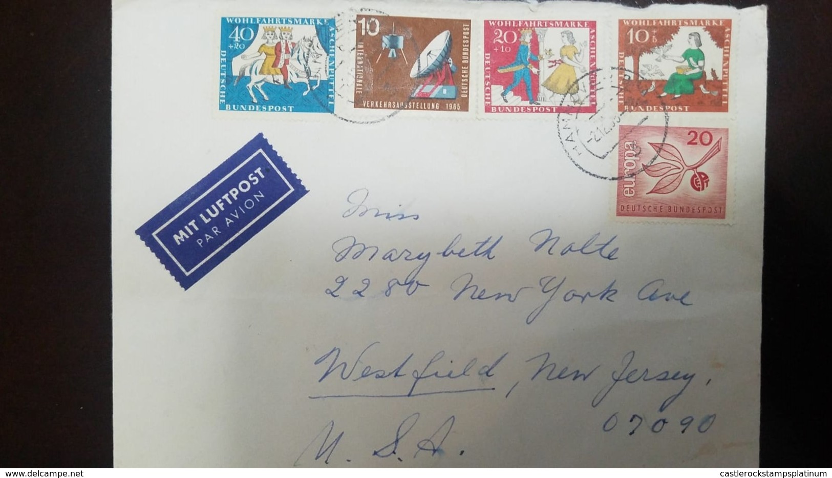 O) 1965 GERMANY, COMMUNICATION SATELLITE AND GROUP STATION SC 920, SCENES FROM CINDERELLA,  MIT LUFTPOST TO USA - Covers & Documents