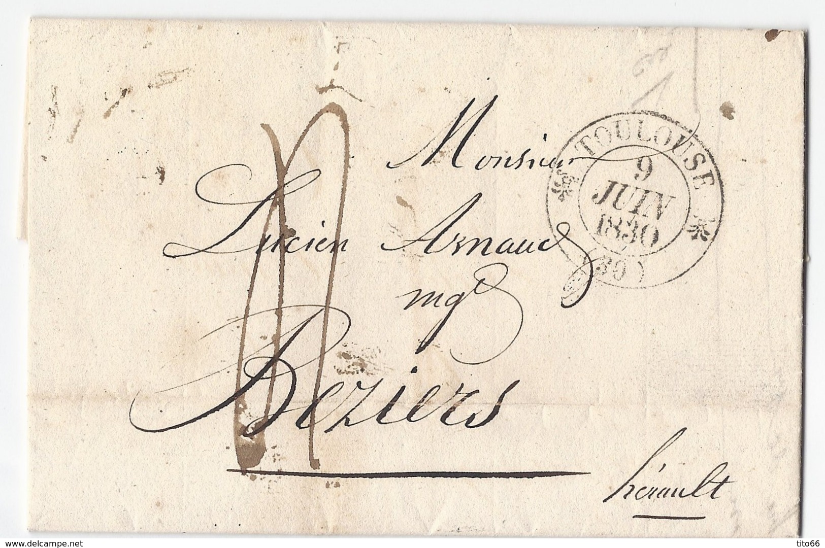 Lettre Avec Correspondance De  Toulouse Vers Béziers 9 Juin 1830 - 1801-1848: Précurseurs XIX