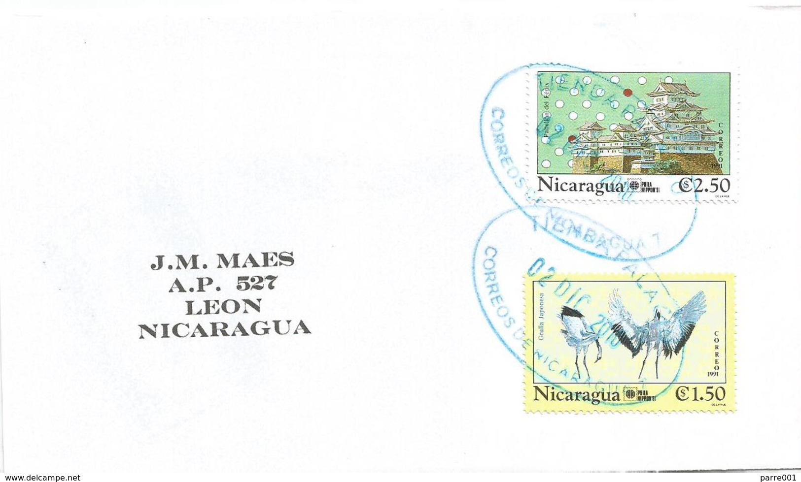 Nicaragua 2010 Tienda Crane Grus Japonensis Phila Nippon Cover - Grues Et Gruiformes