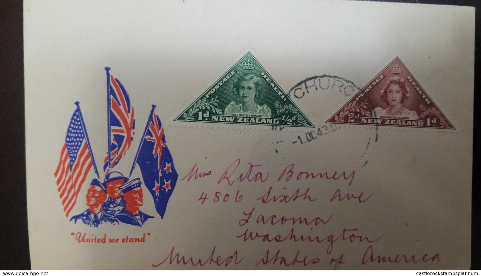 O) 1943 NEW ZEALAND, PRINCESS MARGARET ROSE SCT B22 1p - SC B23 2p- TRIANGLE, TO USA - Covers & Documents