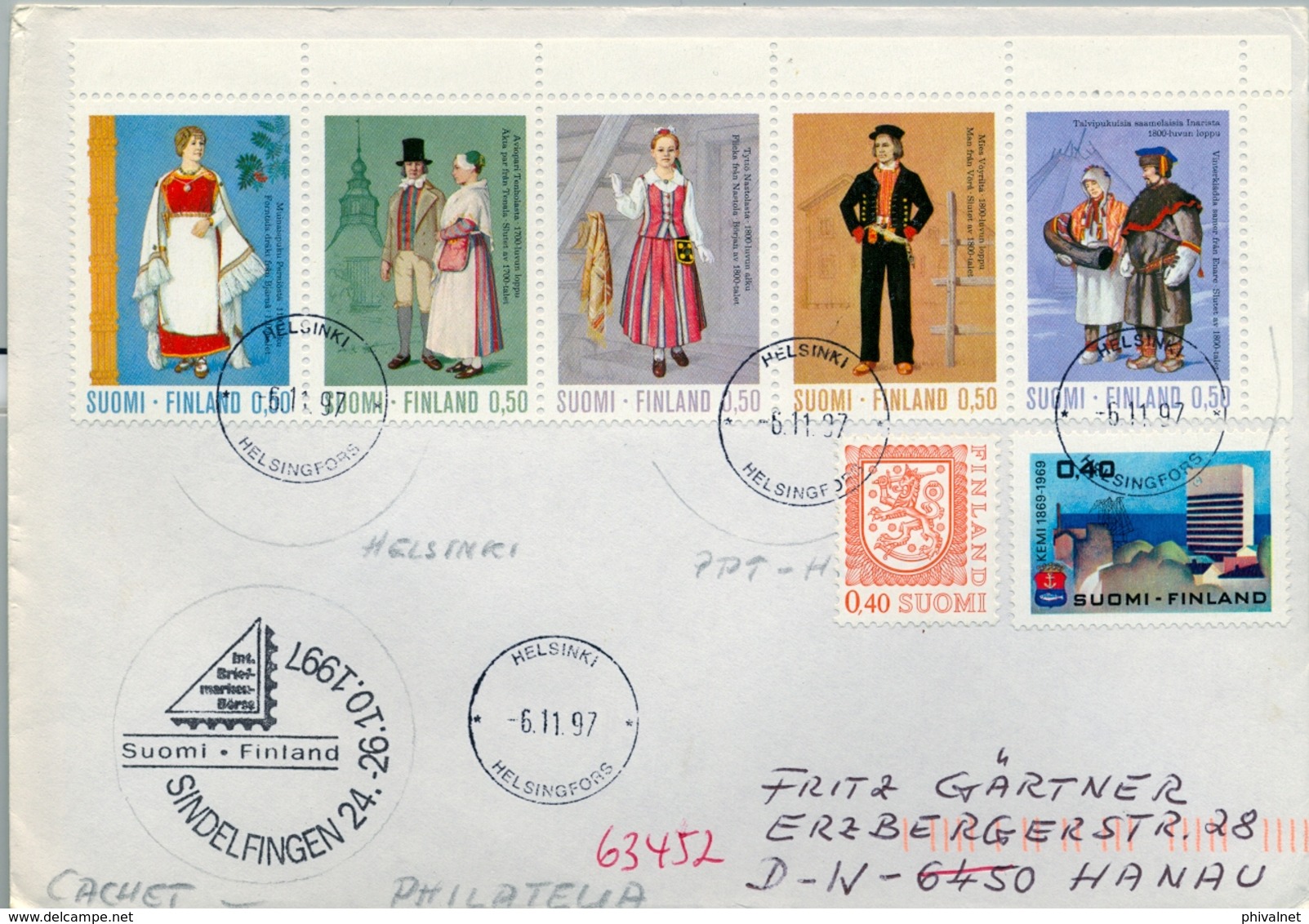 1997 , FINLANDIA , HELSINKI - HANAU , SOBRE CIRCULADO , TRAJES TÍPICOS - Lettres & Documents