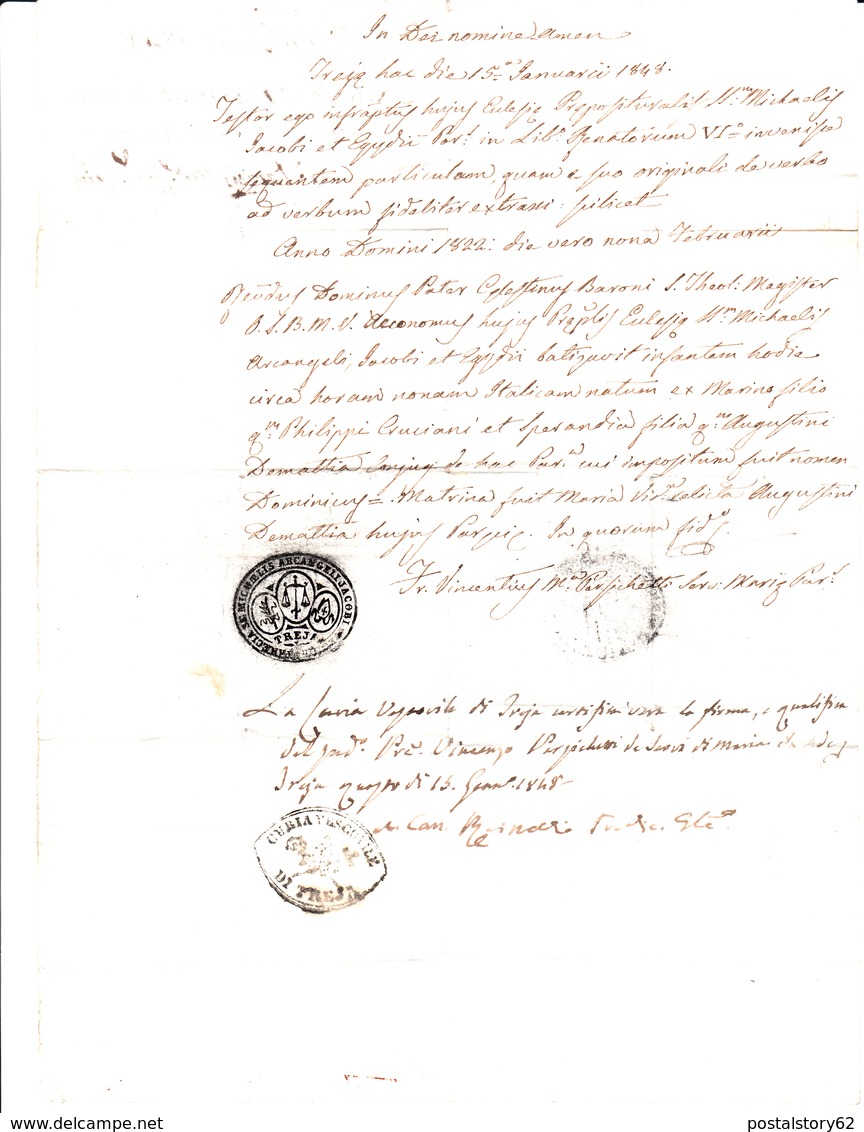 Certificazione Curia Ecclesiastica Di Ancona, Documento Certificazione Da Treja 1848 - Manoscritti