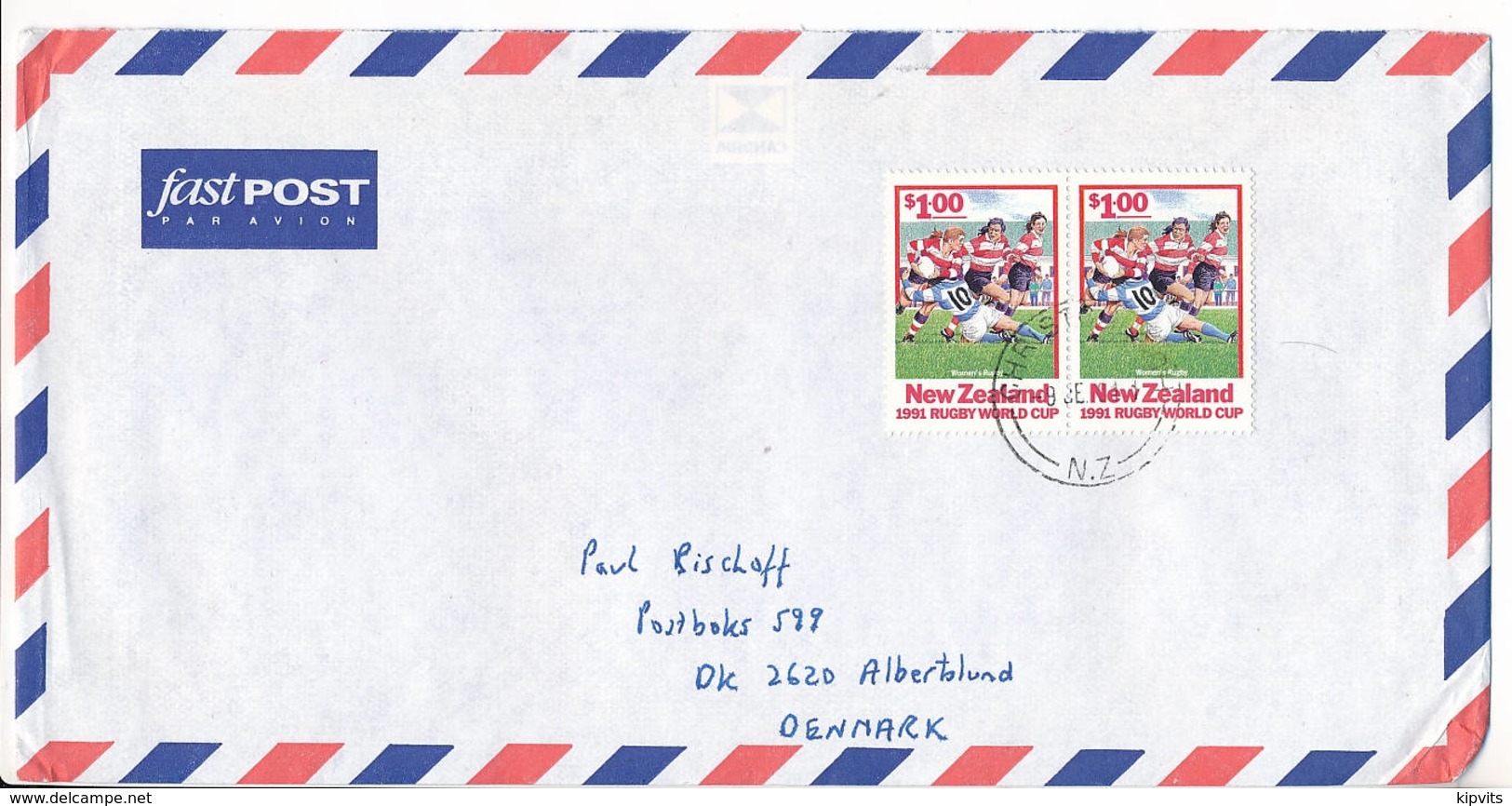 2x Mi 1198 Cover Abroad / 1991 Rugby World Cup Women's Rugby - 9 January 2001 Christchurch - Cartas & Documentos