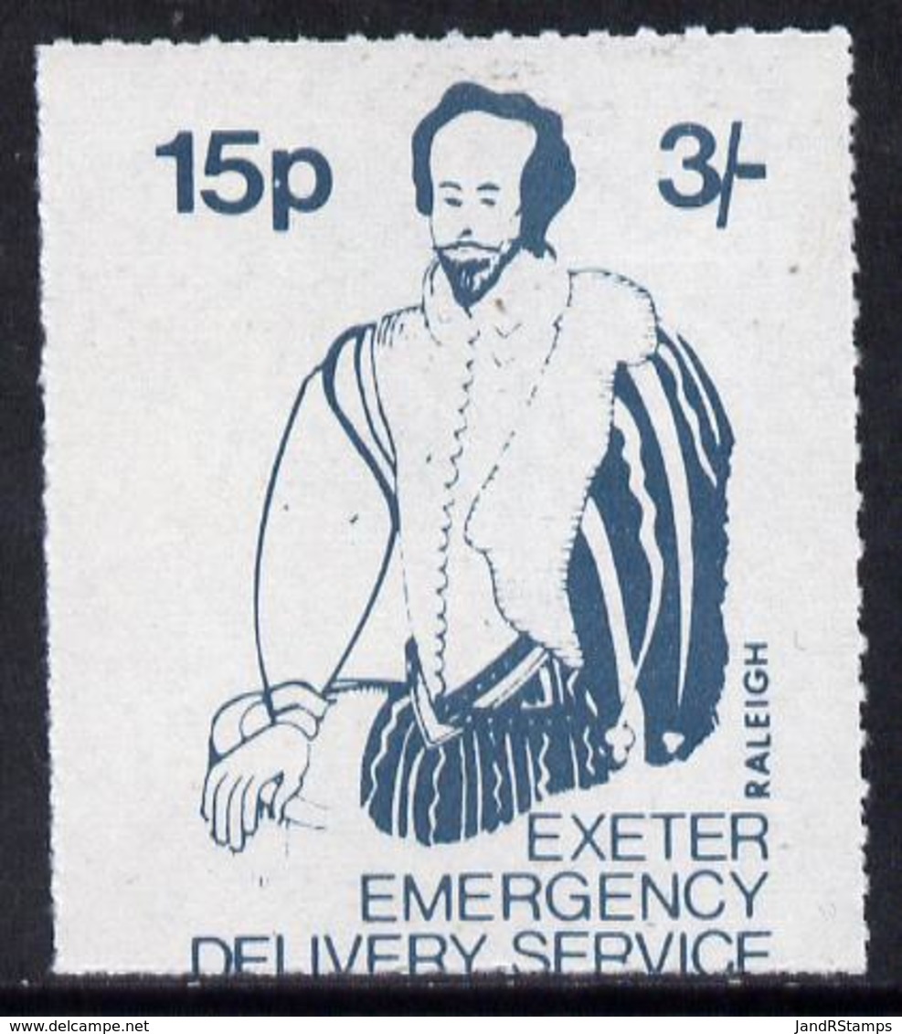 Great Britain 1971 Exeter Emergency Delivery Service 15p-3s Label Depicting Raleigh EXPLORERS CINDERELLA STRIKE TOBACCO - Unused Stamps