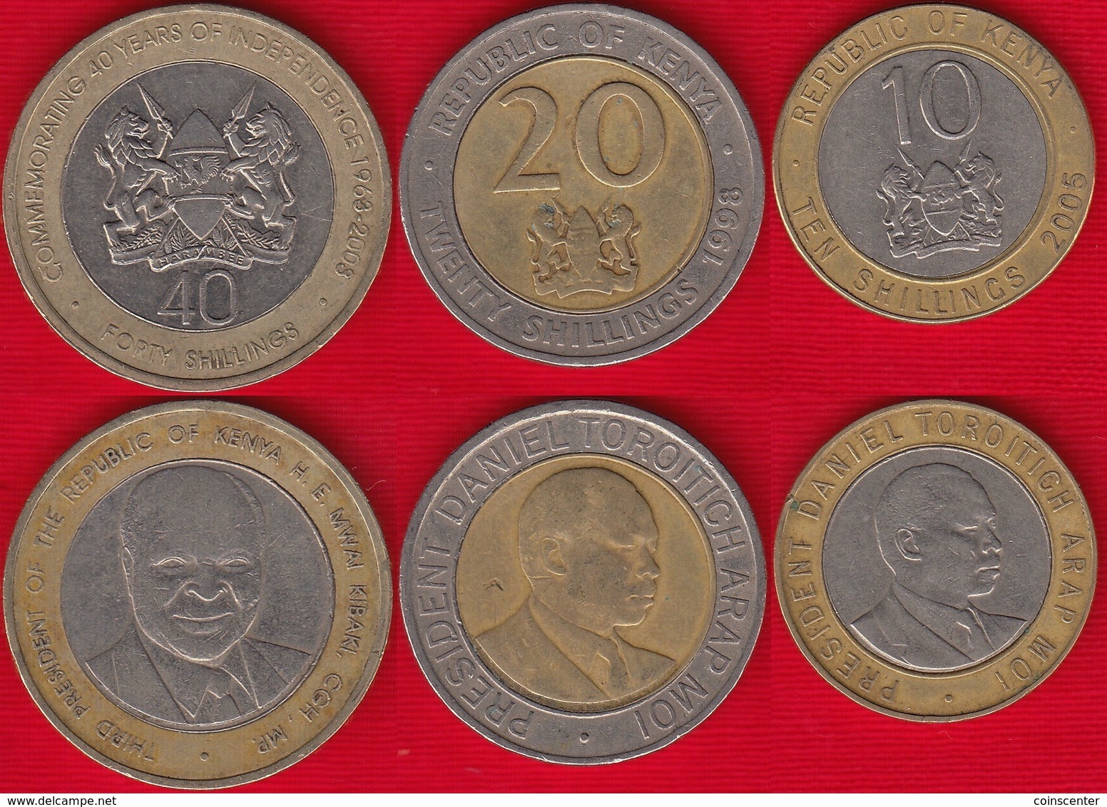 Kenya Set Of 3 Coins: 10 - 40 Shillings 1994-2005 BiMetallic - Kenya