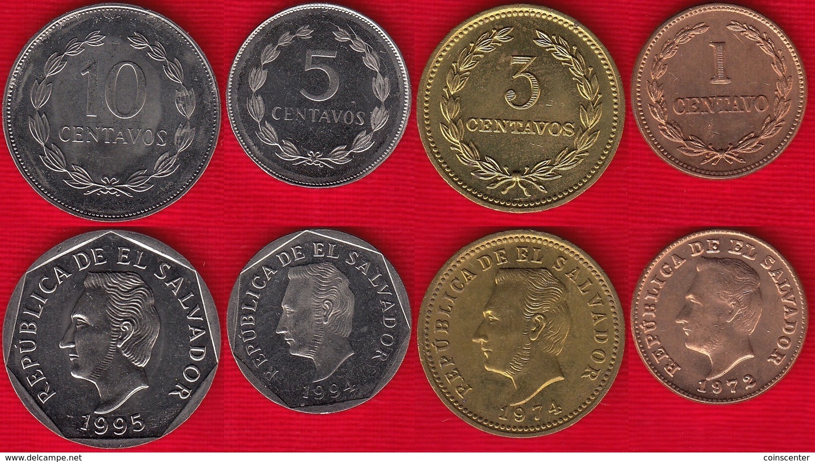 El Salvador Set Of 4 Coins: 1 - 10 Centavos 1972-1995 UNC - Salvador