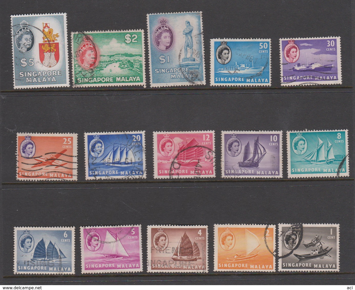 Singapore 41-55 1955 Queen Elizabeth II Definitives,used, - Singapore (...-1959)