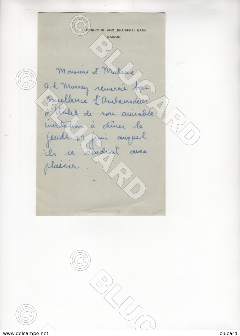 29697 CHINA 1940 ? HONGKONG HONG KONG AND SHANGHAI BANK IN SAIGON LETTER WITHOUT ENVELOPE - Documenti Storici