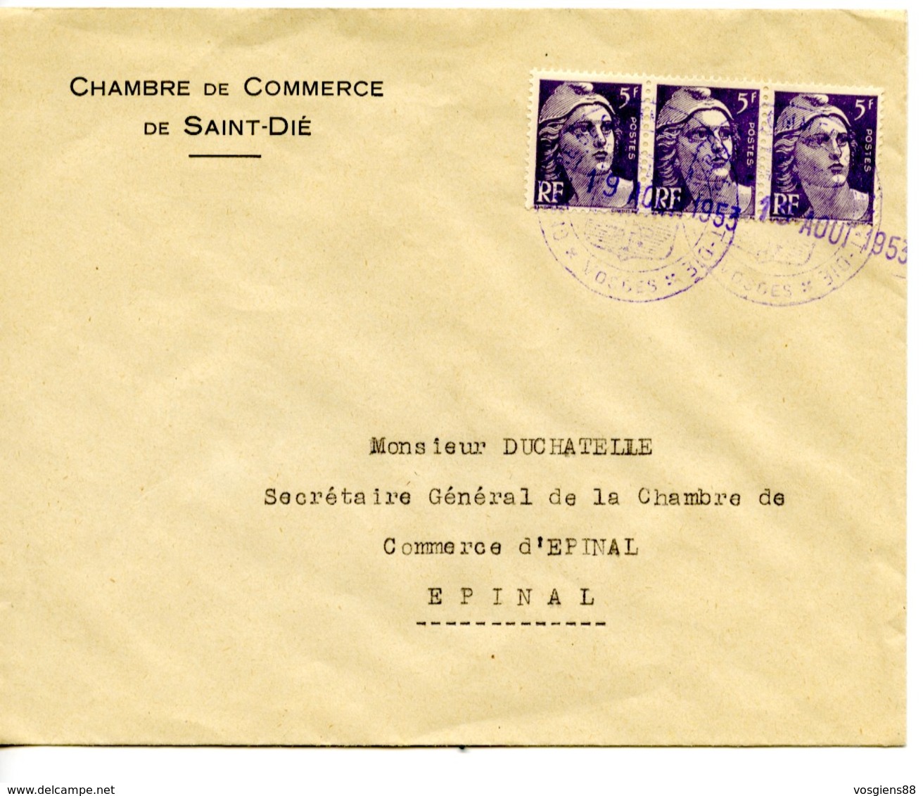 Secrétaire Général De La Chambre De Commerce D’Épinal Chambre De Commerce Saint-Dié Grève 1953 - Altri & Non Classificati