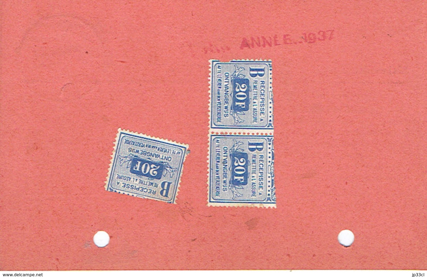 3 Timbres Récépissé Ontvangbewijs Des Mutualités De Retraite Socialistes Du Centre Sur Carte De 1937 - Privées & Locales [PR & LO]