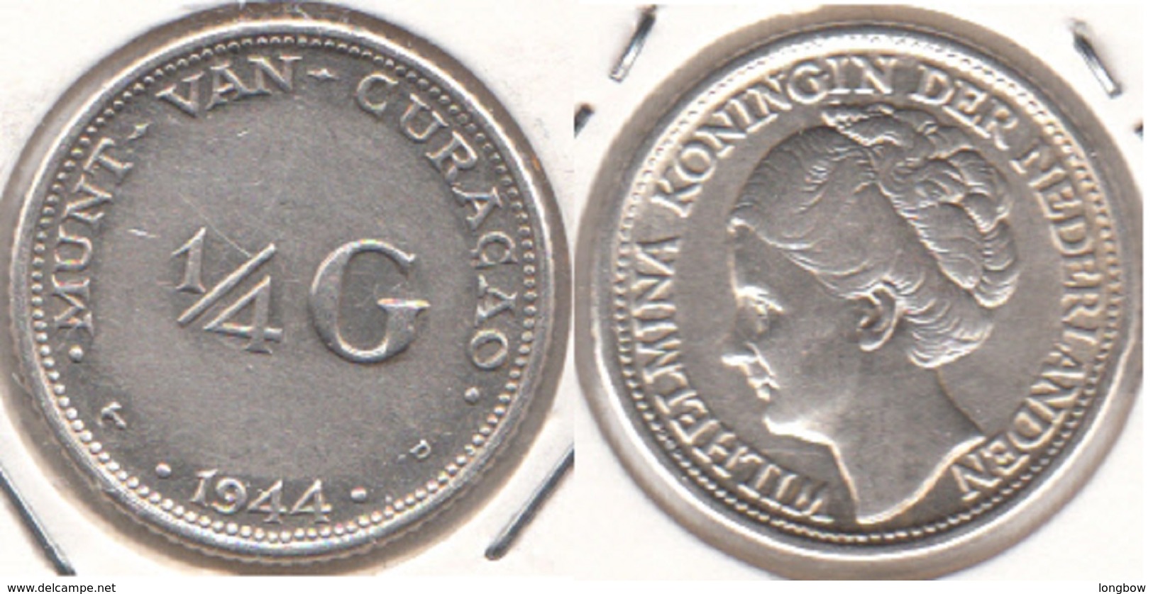 Curacao ¼ Gulden 1944 SILVER KM#44 - Used - Curacao