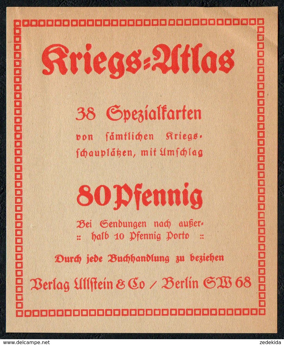 B6180 - Etikett - Werbung Reklame - Kriegs Atlas - Verlag Ullstein Berlin - Aufkleber