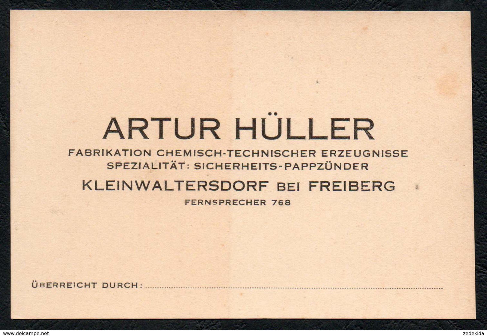 B6089 - Artur Hüller - Visitenkarte - Kleinwaltersdorf Bei Freiberg - Chemisch Technischer Erzeugnisse Pappzünder - Visitenkarten