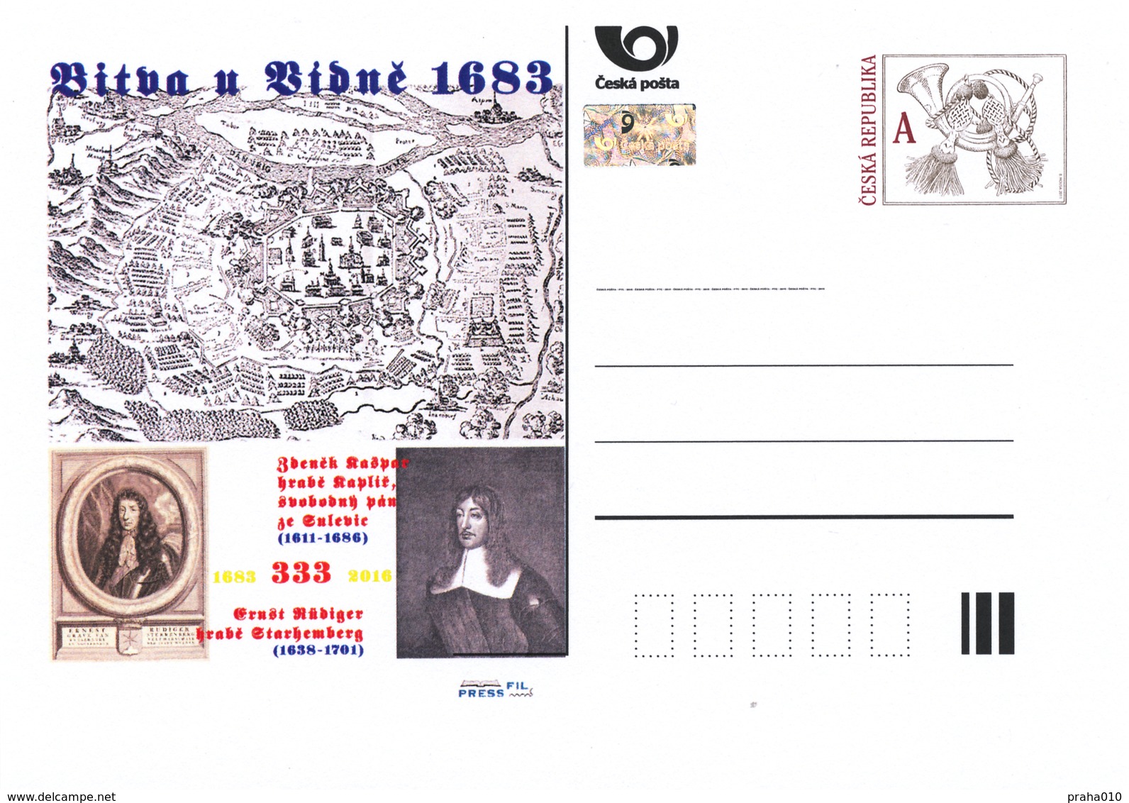 Rep. Ceca / Cart. Postali (Pre2016/41) 333 ° Anniversario Della Battaglia Di Vienna (1683) - A (difensori Di Vienna) - Geographie
