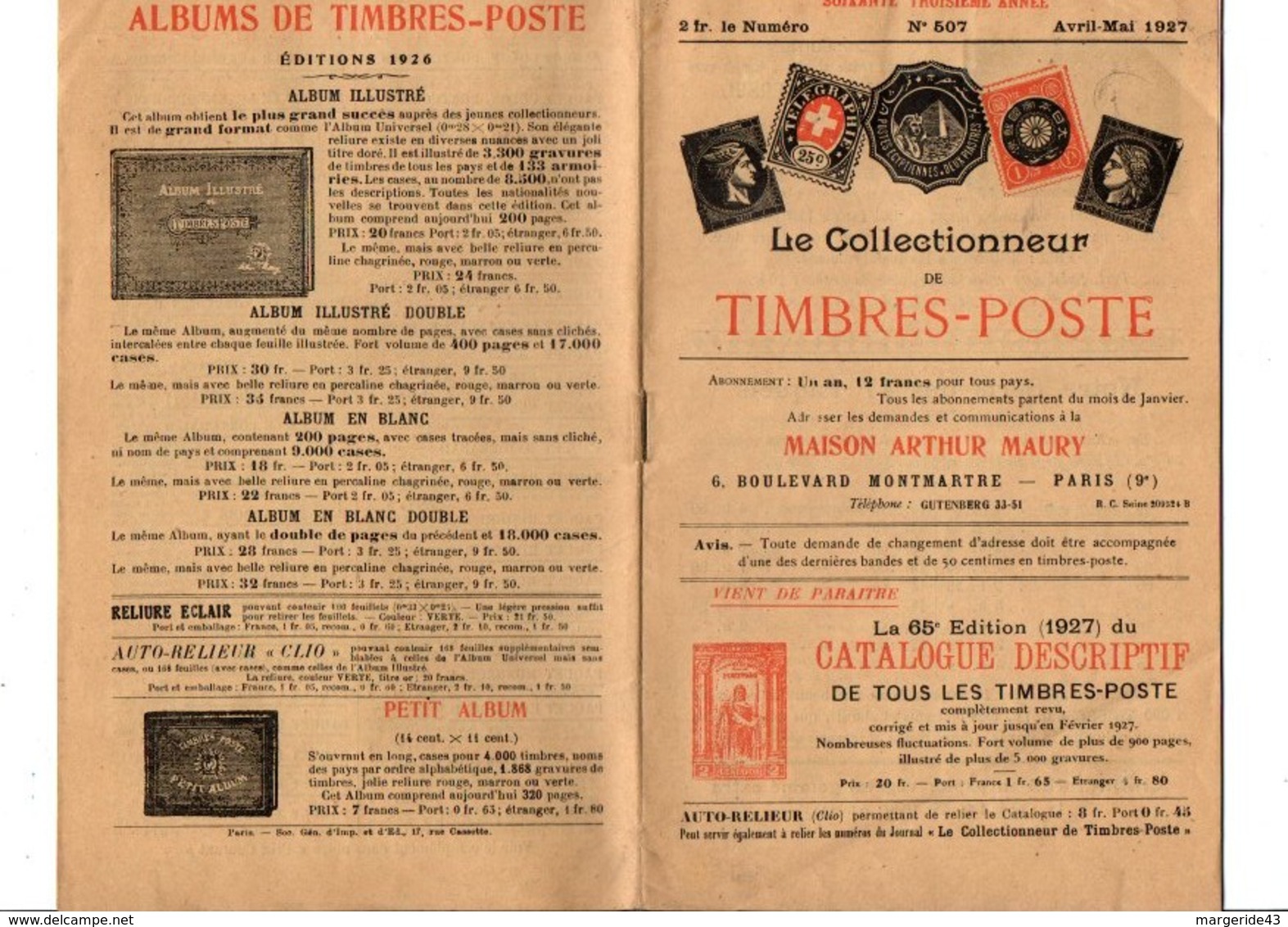 JOURNAL MENSUEL MAURY - LE COLLECTIONNEUR DE TIMBRES-POSTE - AVRIL/MAI 1927 - Autres & Non Classés