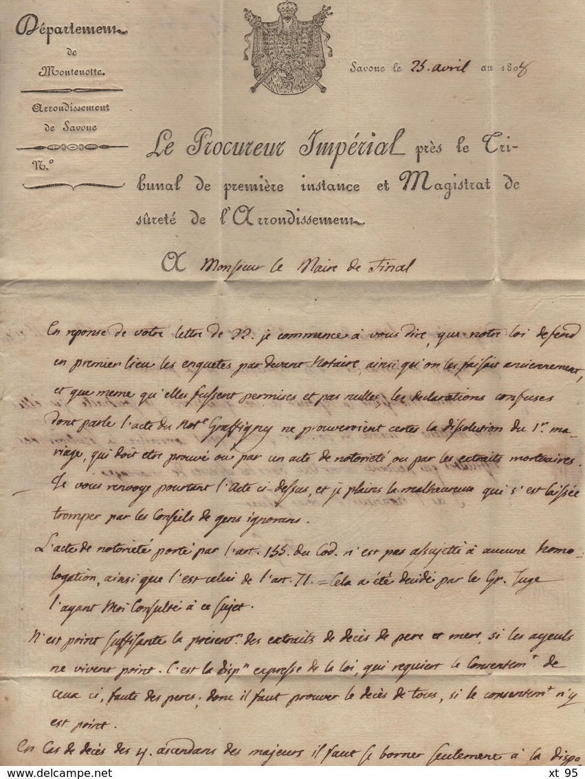 Savone - 108 - Port Paye - Franchise Du Procureur De 1808 - Departement Conquis De Montenotte - 1792-1815: Conquered Departments