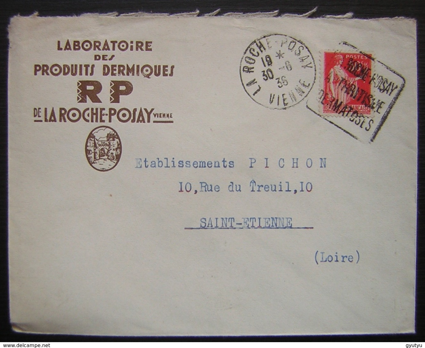 1936 La Roche Posay (Vienne), Enveloppe Du Laboratoire Des Produits Dermiques - 1921-1960: Periodo Moderno