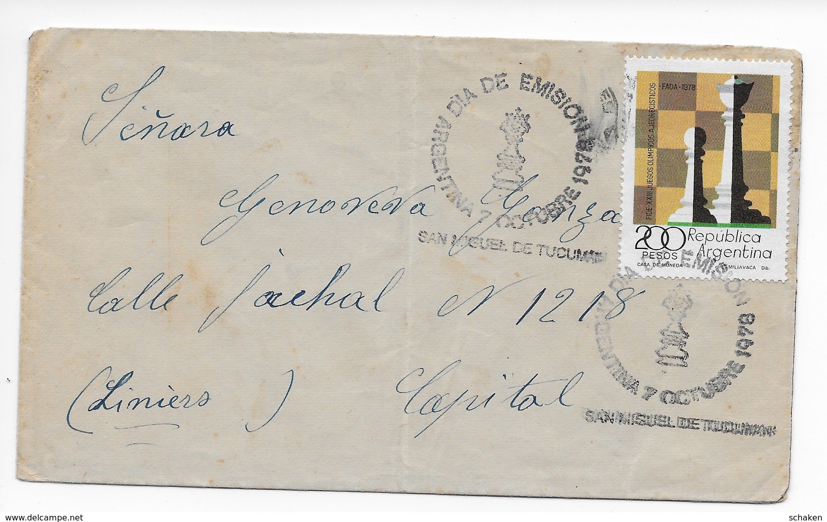 Argentina 1978; Chess FDC San Miguel De Tucuma - Covers & Documents