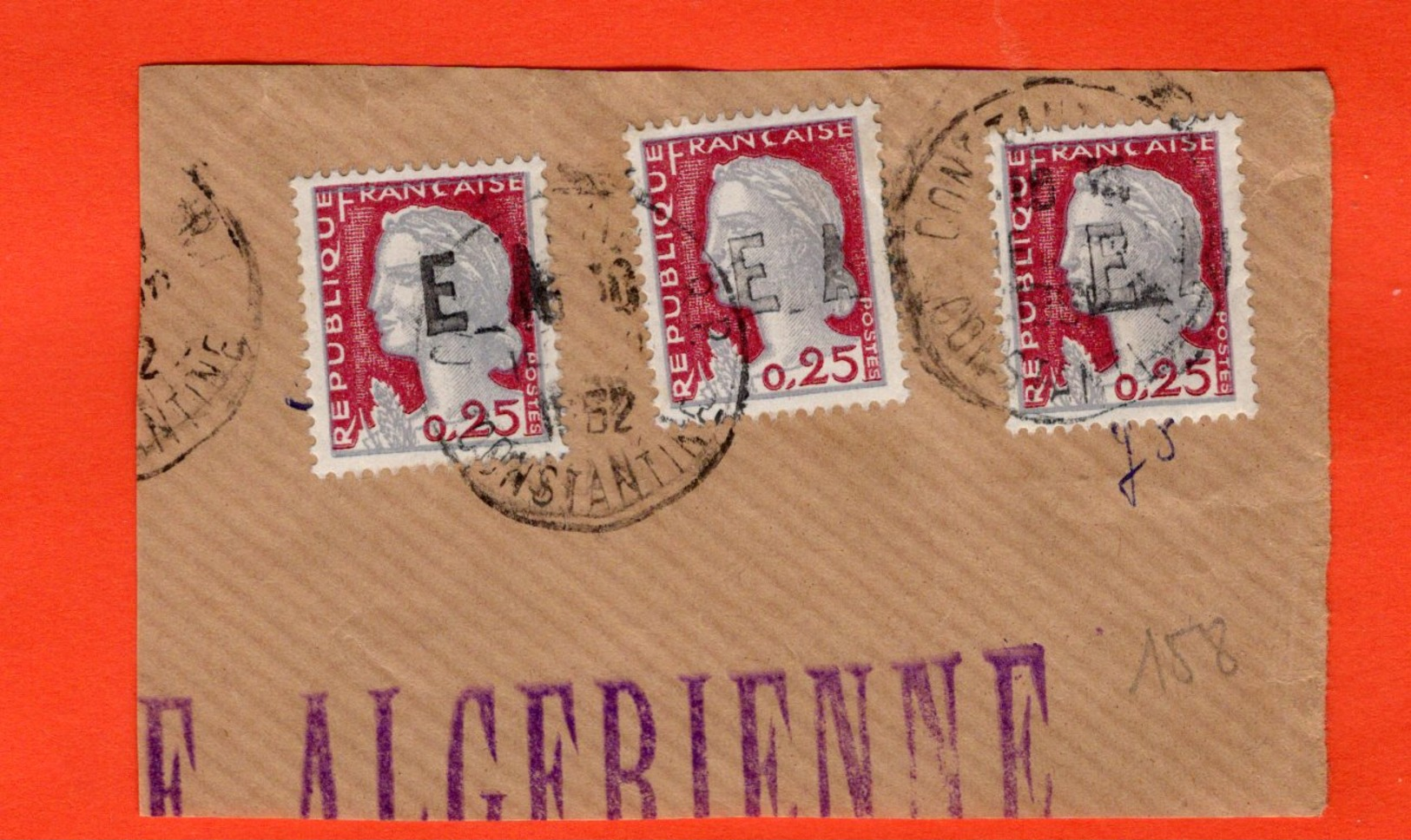 ALGÉRIE - TIMBRE SUR FRAGMENT - MARIANNE DE DECARIS 0.25 C. SURCHARGÉE EA - INDÉPENDANCE ALGÉRIENNE - 158 - Algerien (1962-...)