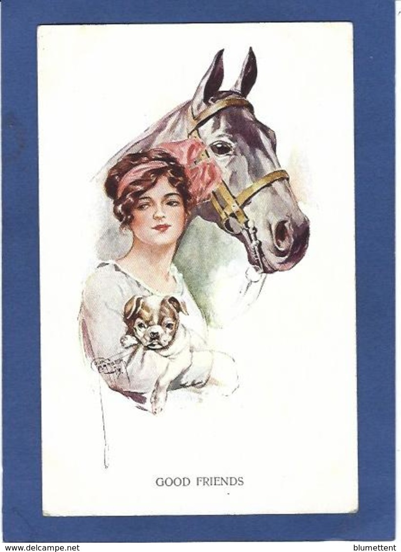 CPA Cheval Chevaux Femme Girl Women Illustrateur Non Circulé Bouledogue - Horses